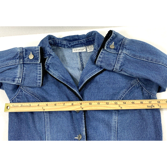 Jeanology Denim Jacket Womens Size 8 Blue Medium Wash Black Trim 3/4 Sleeve‎ - Picture 5 of 10